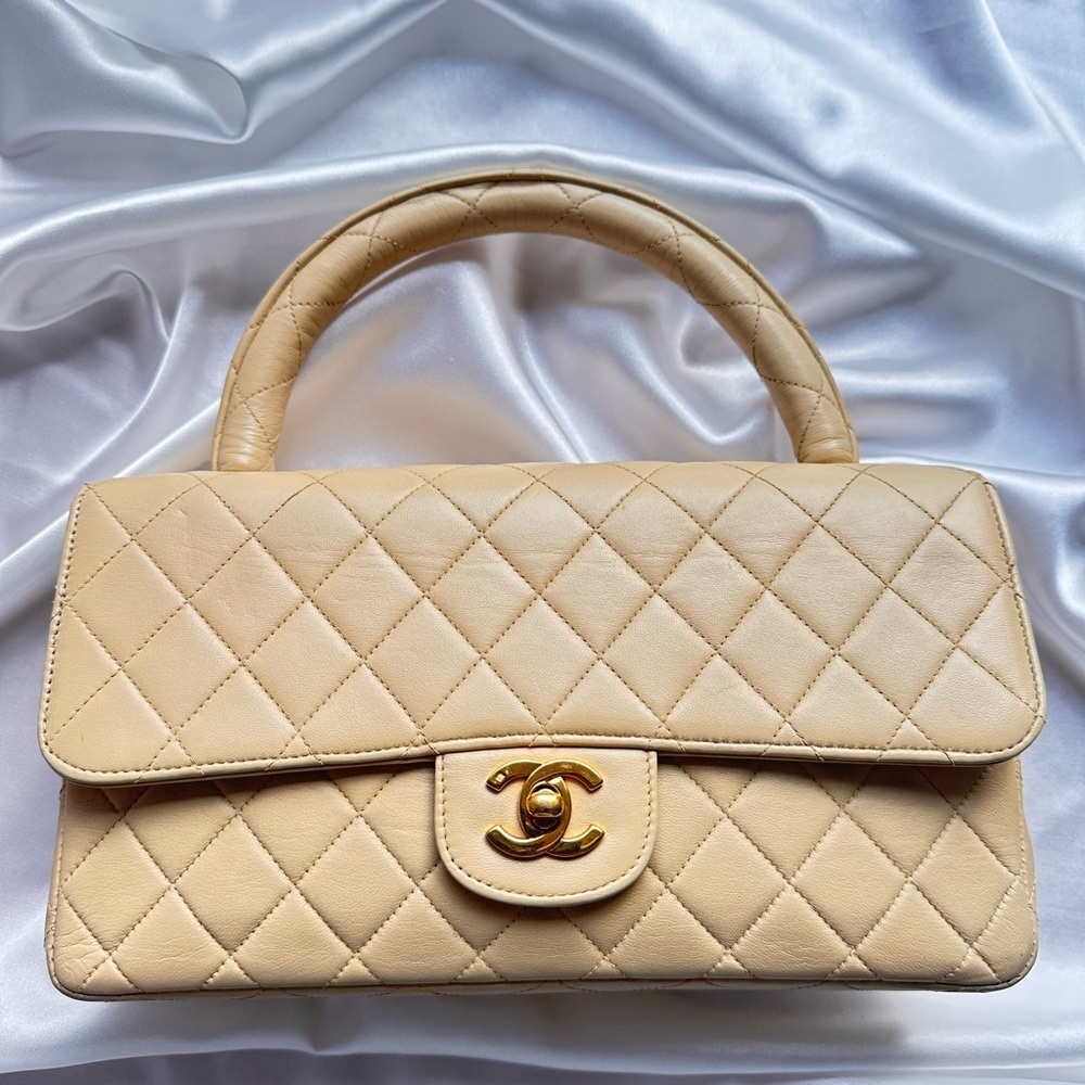 RARE CHANEL Vintage KELLY Beige Top Handle flap Quilted bag - Picture 3 of 15